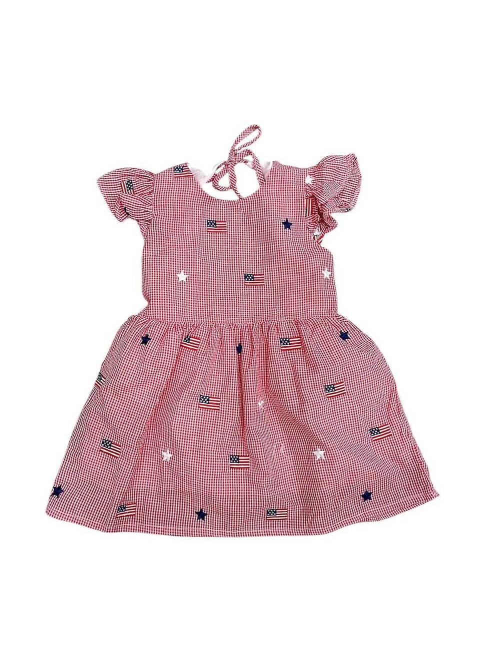 NEW SMOCKINGBIRD girls flags and stars embroidered dress in red